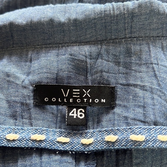Vintage🧚‍♀️Vex Collection Blue Denim Like Pleated Blazer Size EU 46 - Picture 8 of 12